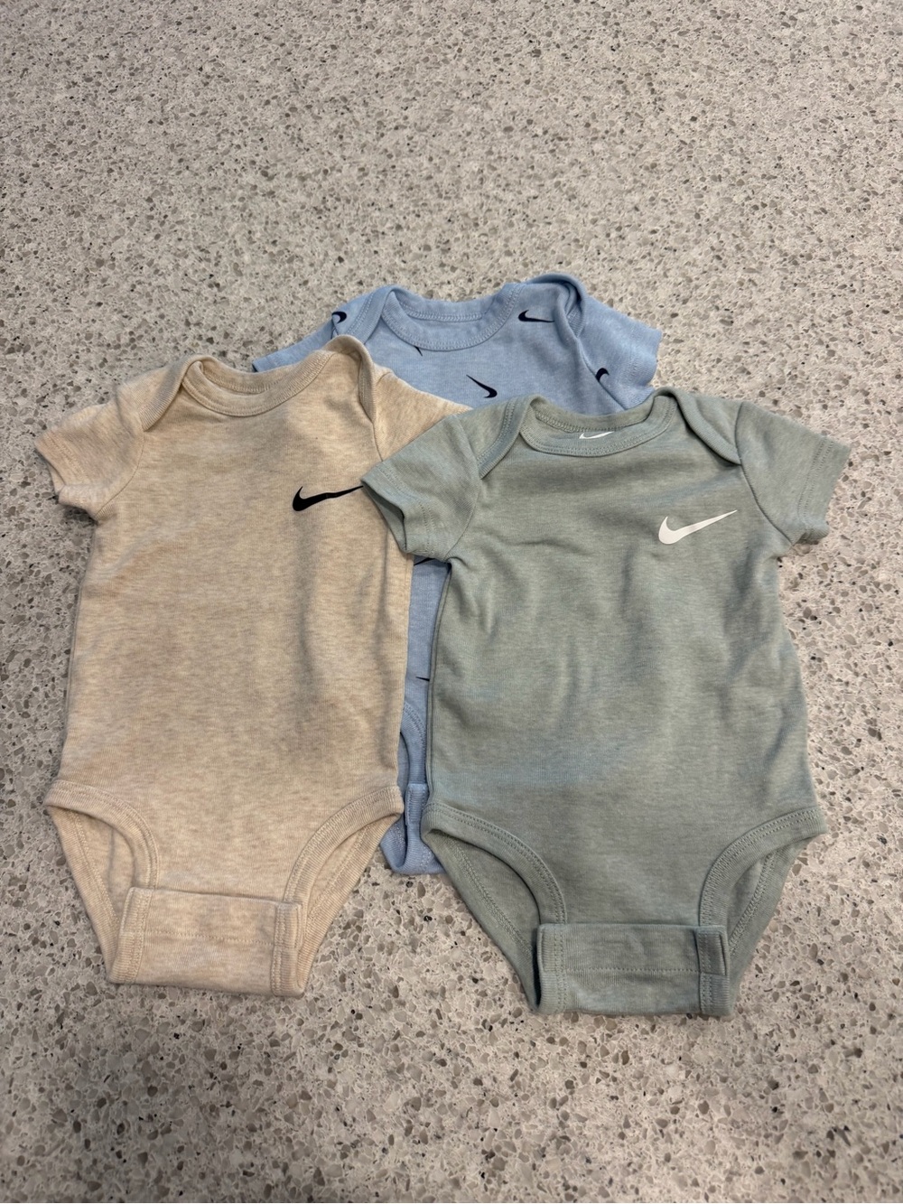 Nike Baby Short-Sleeve Onesies - Beige, Sage, Light Blue